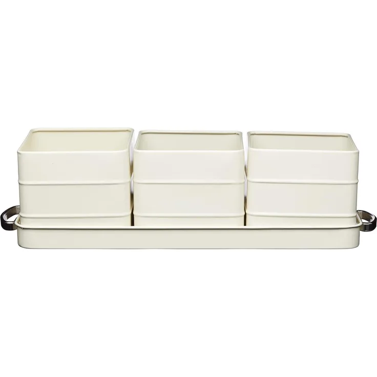 KitchenCraft Living Nostalgie Indoor Metallkräutertöpfe und Tablettset, Vintage Inspirierter Mini-Kräutergarten, 39 x 12 x 10 cm – Antique Cream