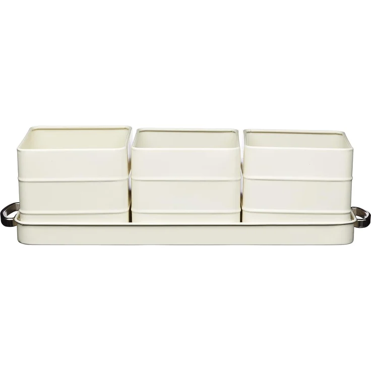 KitchenCraft Living Nostalgie Indoor Metallkräutertöpfe und Tablettset, Vintage Inspirierter Mini-Kräutergarten, 39 x 12 x 10 cm – Antique Cream