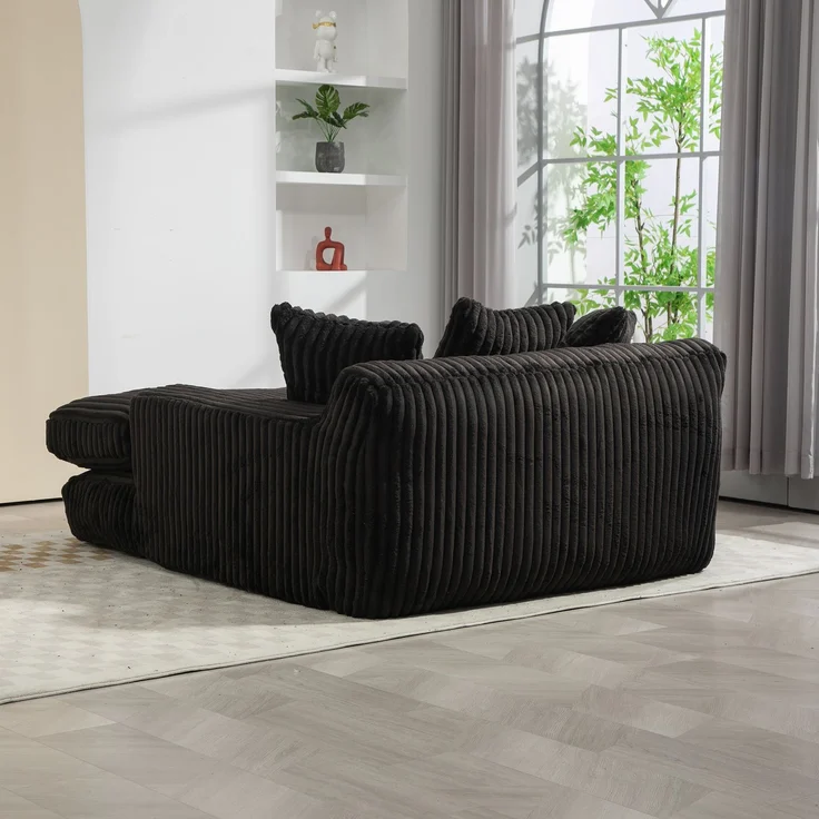 Chaiselongue Cord Sessel Indoor 125x155 cm Lounge-Sofa Relax-Sessel mit Kissen für Wohnzimmer Schlafzimmer,schwarz – Bild 4