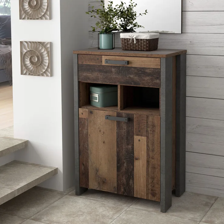 FORTE Clif Schuhschrank, Holzwerkstoff, Grau/Braun, 67 x 105,5 x 41,6 cm