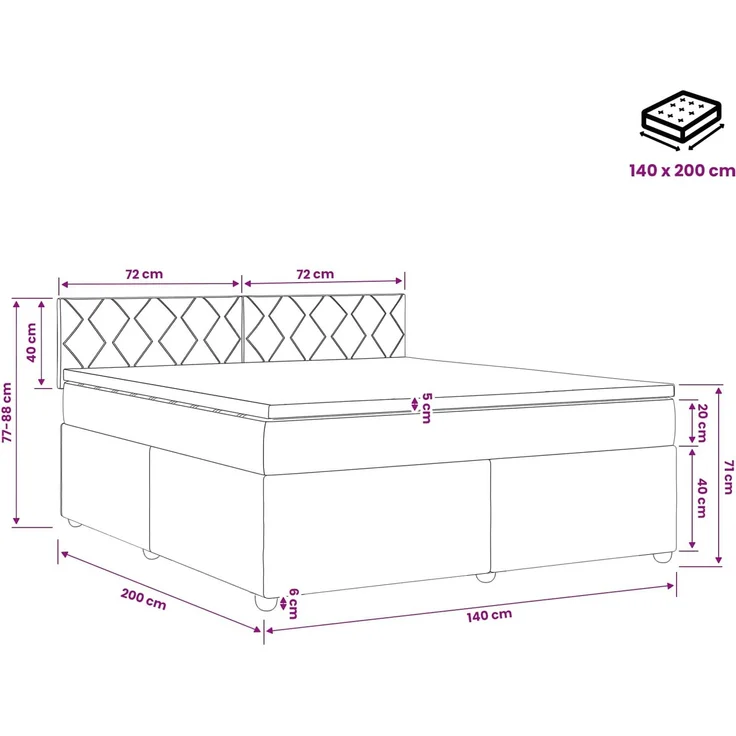 vidaXL Boxspringbett mit Matratze Dunkelblau 140 x 200 cm Samt 3451701 – Bild 11