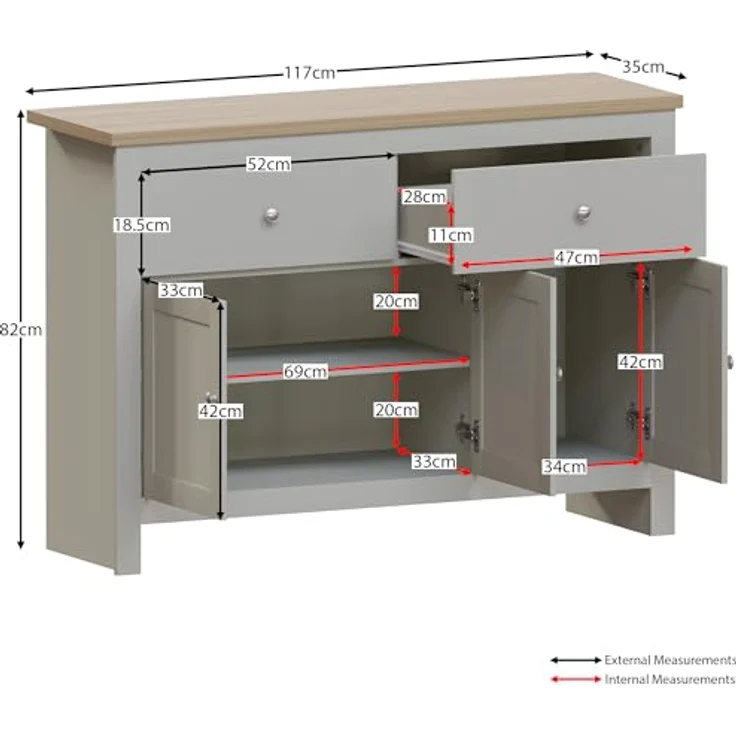 Amazon-Marke: Vida Designs Schubladenboxen, MDF, Spanplatte und Melaminfurnier, Weiß, 3 Schubladen 1 Tür, 35T x 117B x 82H cm – Bild 4