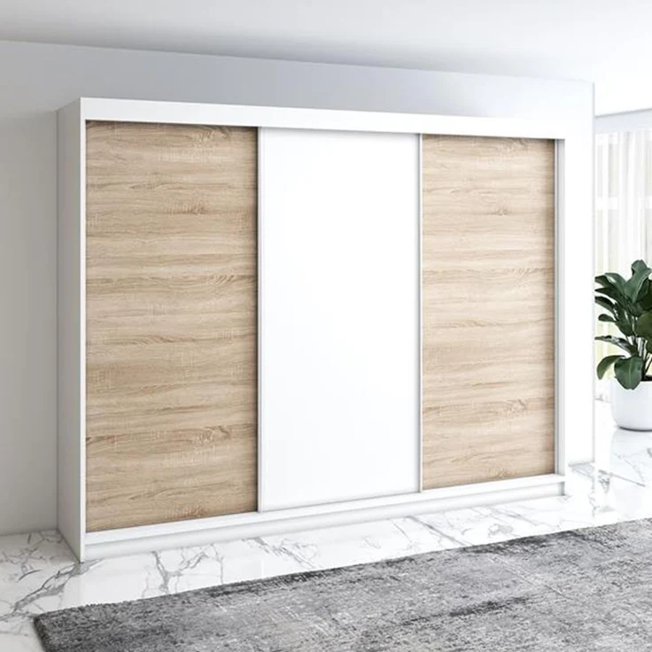 Schwebetürenschrank MERO 3-türig Schrank 200 cm Farbe: Weiß ,sonoma – Bild 2