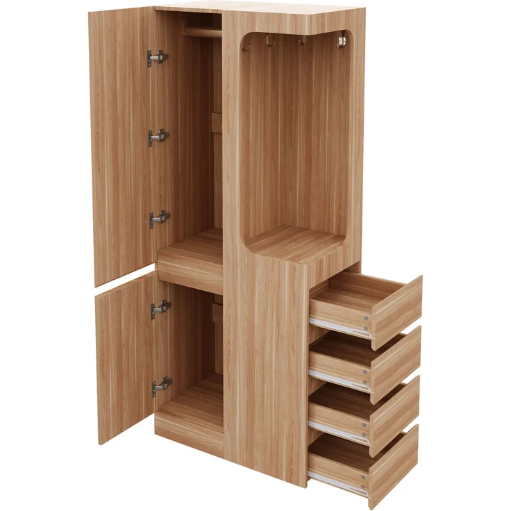 CHICFURN Kleiderschrank 70x170x40 cm aus Holz mit 4 Schubladen und offenem Hängefach Naturholz – Bild 8