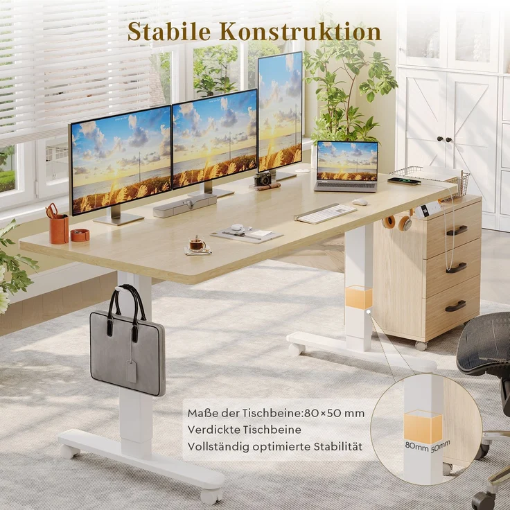 Devoko Elektrisch Höhenverstellbarer Schreibtisch Holzwerkstoff und Metall Beige 160 x 80 x 72-118 cm – Bild 7