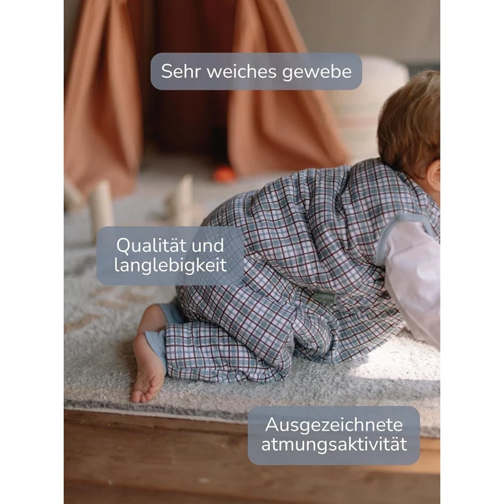 molis&co - Baby schlafsack mit Füßen - Ideal für den Winter - Babyschlafsack mit Beinen 2,5 tog - 100% Baumwolle (Oeko-TEX 100), Premium Qualität - Merlot Check (80 cm) – Bild 5