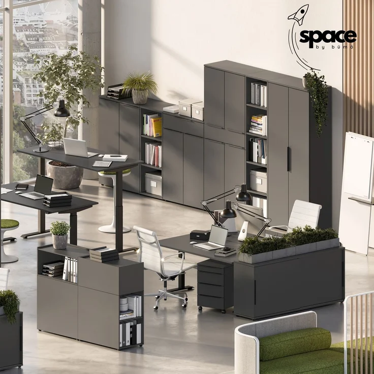 bümö Space Aktenregal Holz, Mehrzweckregal 80 cm breit in Graphit - Regal für 5 OH, Büro Regal groß als Möbel für Arbeitszimmer, Büroregal, Bücherregal & Ordnerregal, SPCAR5OH547 – Bild 3