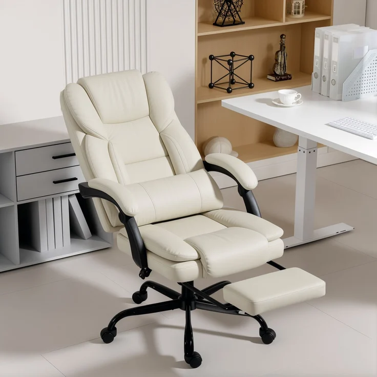 HOMCOM Bürostuhl, Kunstleder, Mehrschichtenplatte, Beige, 67 x 65 x 119 cm – Bild 2