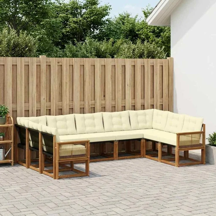 vidaXL Outdoor-Sofagarnitur 9 stk. 9-Sitzer Natur und Creme 3382210 – Bild 1