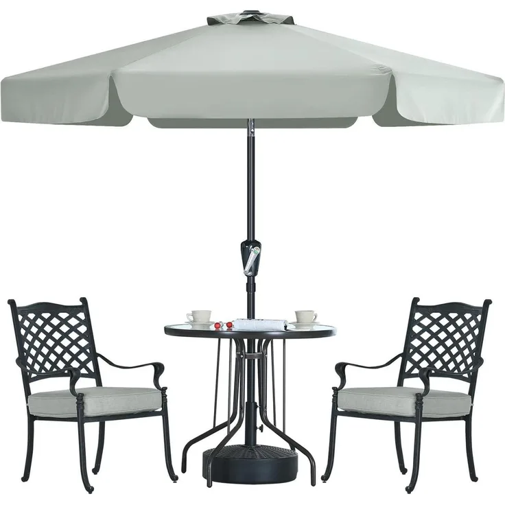 Sonnenschirm 270 cm mit Volant Gartenschirm Beige 8 Rippen