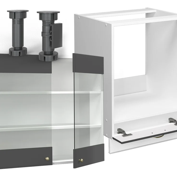 Eckküche Fame-Line Anthrazit-Gold/Weiß 190 x 160 cm ohne Arbeitsplatte Vicco – Bild 5