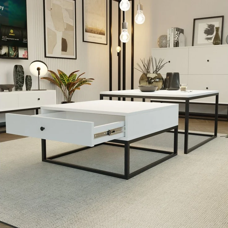 yourhouse24 Couchtisch Set ELEGANT 2-in-1 mit Schublade & Metallgestell – Industrial – Bild 4