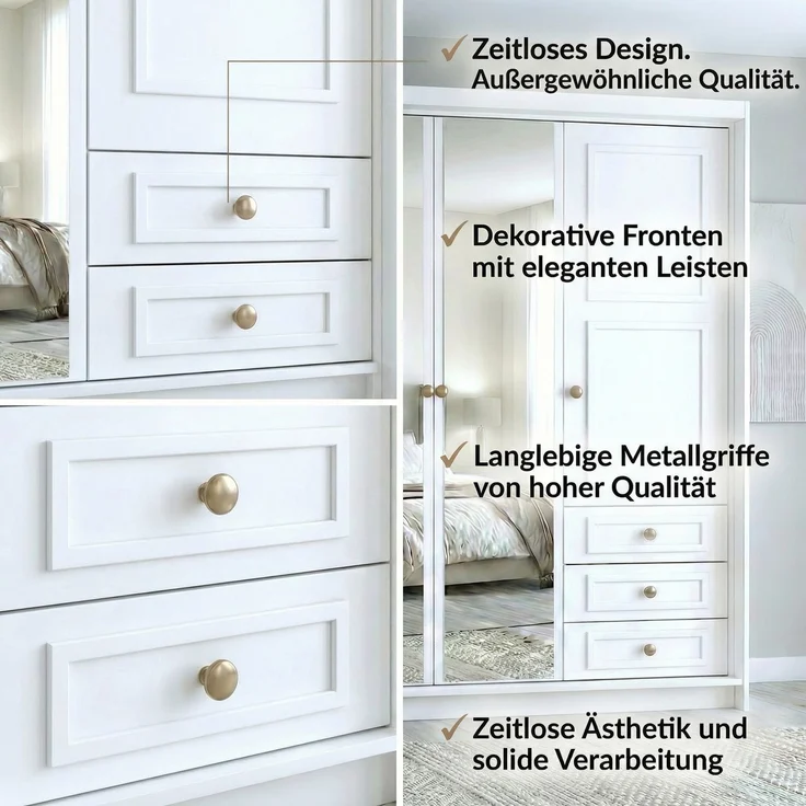 Drehtürenschrank OSLO viertüriger Kleiderschrank mit Schubladen und Metallgriffen – Bild 8