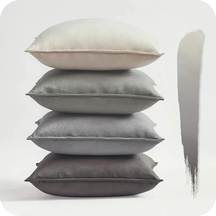 Topfinel Kissenbezug 40x40cm grau 4er Set Samt Kissenhüllen Sofa Deko