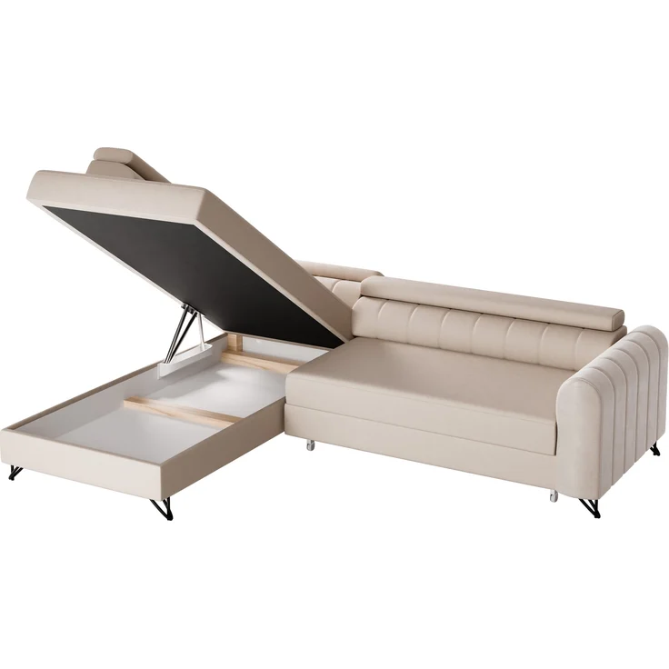 Ecksofa Alice mit Schlaffunktion und Bettkasten, Wohnlandschaft mit einstellbare Kopfstützen, Couch, Sofa, Bettsofa, Schlafsofa (Graphit (Kronos 22), Ecksofa Rechts) – Bild 4