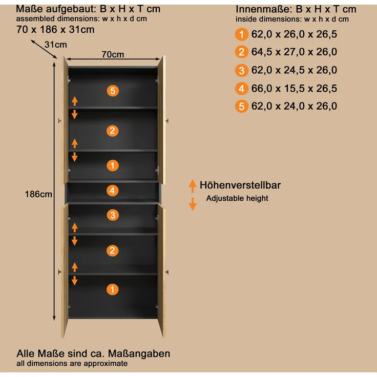 trendteam Hochschrank (Hochschrank) Badschrank Badhochschrank 70 x 188 x 31 cm – Bild 7
