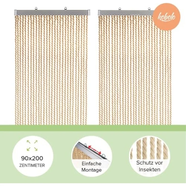 Kobolo Türvorhang Seilvorhang MARITIM 56 Stränge geteilter Aluleiste (1 St), Ösen, halbtransparent, abweisend gegen Insekten – Bild 2