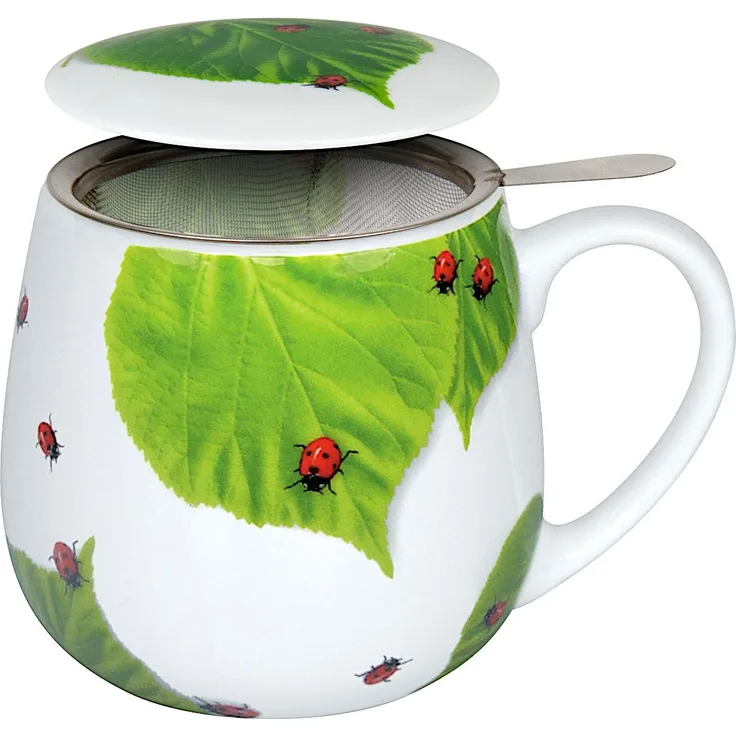 Könitz Becher mit Sieb und Deckel 420 ml Tea for you - Marienkäfer auf Laub / Teebecher