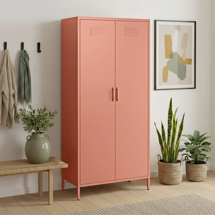 skølm 'Atria' Kleiderschrank, Metall, 170x45x80 cm, terrakotta, Garderobe mit 4 Fächern und 2 Kleiderstangen – Bild 7