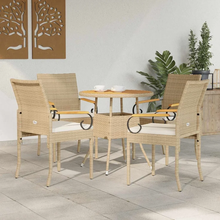 vidaXL Gartenstühle 4 Stk. Beige und Cremeweiß Poly-Rattan und Akazie 42025887 – Bild 1