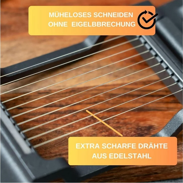 Thiru Eierschneider Eierteiler - Mehrzweck mit Edelstahl Schneiddrähten für Eiergröße S-L, Edelstahl Schneiddrähte, Eiergröße S-L, Rezept E-Book, Made in Germany – Bild 2