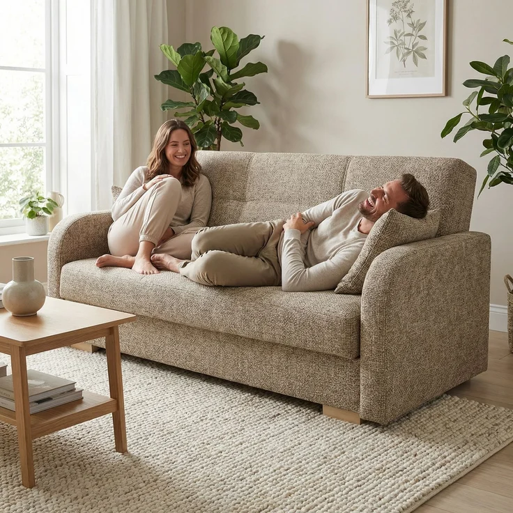 Wohnero24 Schlafsofa POLINA 3 155x95 cm 133x195 cm mit Bettkasten 3 Sitzer Sofa mit Schlaffunktion ausziehbar großes Schlafsofa für Wohnzimmer - Braun – Bild 2
