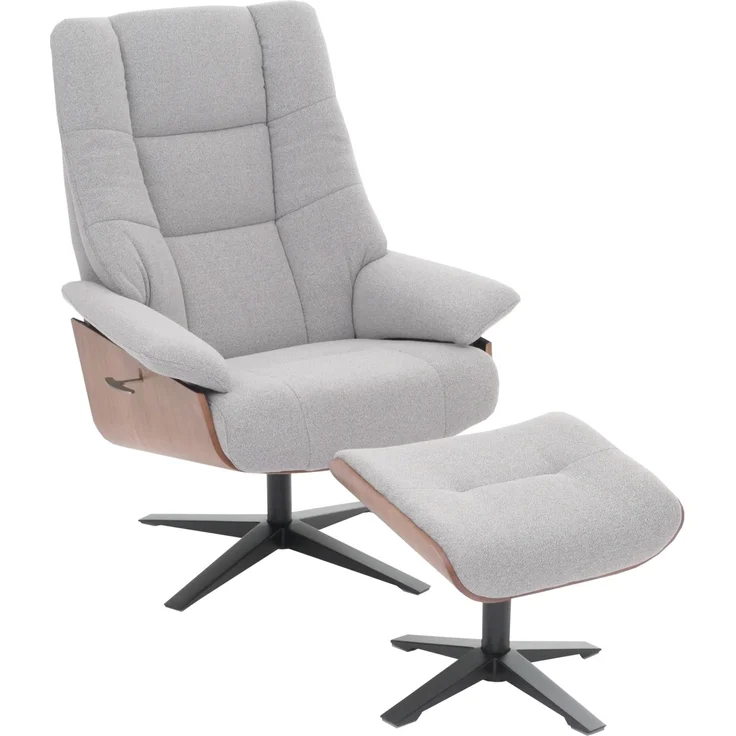 MCA Relaxsessel + Hocker HWC-N57, Fernsehsessel Liegesessel, Bouclé Stoff Holz ~ grau – Bild 7