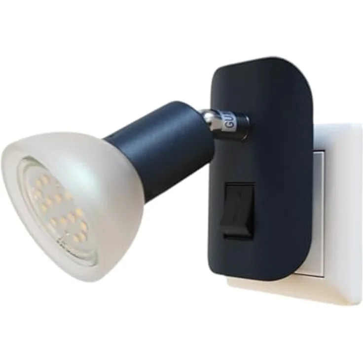 TRANGO LED Steckdosenleuchte, 11-045 LED Steckerlicht in Schwarz matt mit Lampenschirm aus Glas, Stecker-Nachtlicht inkl. 1x GU10 LED Leuchtmittel 3000K warmweiß, inklusive Ein/Aus- Schalter Leselampe, Küchenlampe – Bild 7