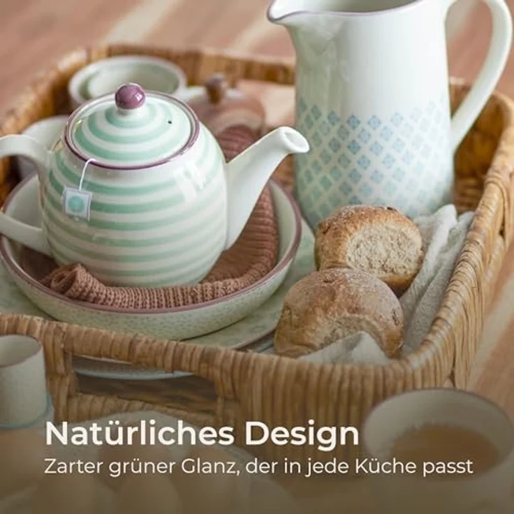 Bloomingville Teekanne Patrizia, green 1,2L Keramik Teekännchen gestreift dänisches Design – Bild 6
