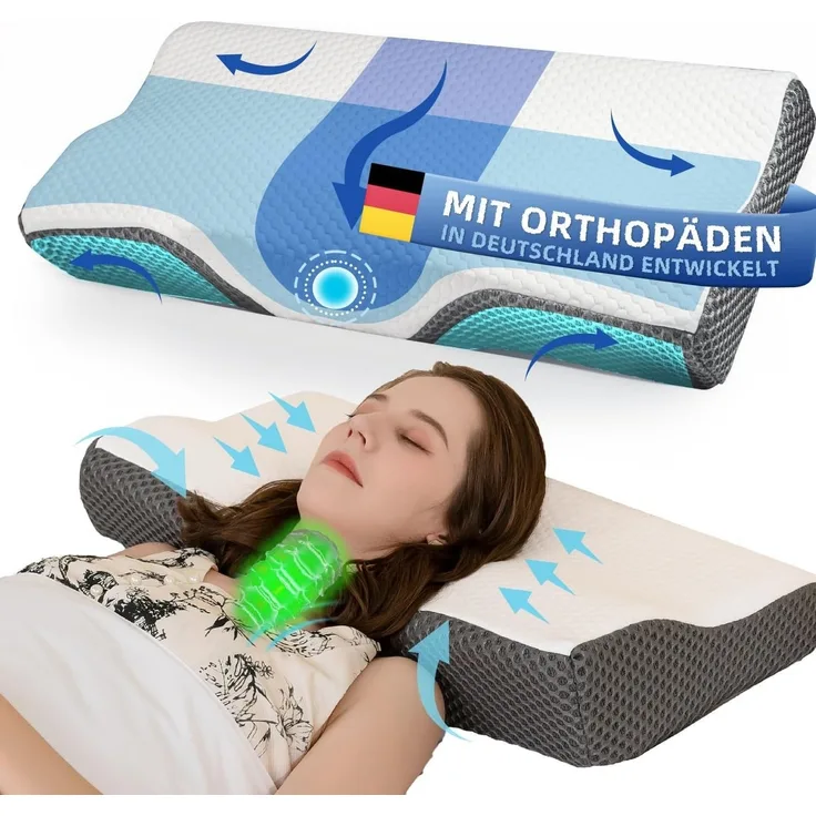 Esun Nackenstützkissen Nackenstützkissen, Kopfkissen Memory Foam Kissen Seitenschläferkissen, Füllung: Memory foam, Seitenschlafer, Rückenschlafer, Bauchschlafer, Set, Kissen vom OEKO-TEX® und CertiPUR Getestet, Bauchschläferkissen, für Erwachsene(62*3...