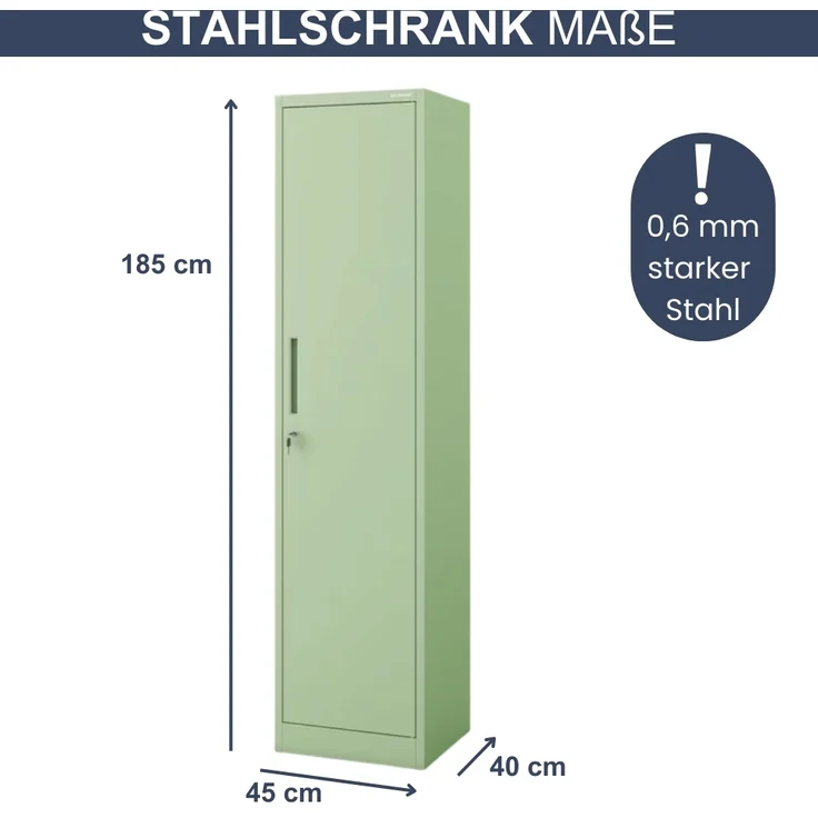 Aktenschrank abschließbar KADO - 5 Ebenen verstellbar, Flügeltüren | Metallschrank Werkstatt Mehrzweckschrank Büroschrank aus Stahl Werkzeugschrank, 185x45x40cm Pastellgrün – Bild 2