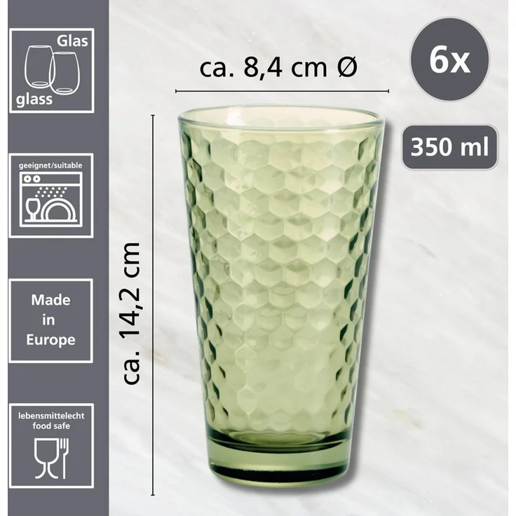 Ritzenhoff & Breker Longdrinkglas Favo, 6-teilig, 6-tlg, Glas, 6er Set, je 350 ml – Bild 2