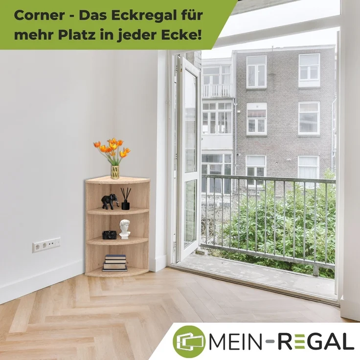 Coemo Eckregal Corner 60 aus Holz 3 Etagen Natur Sonoma – Bild 4