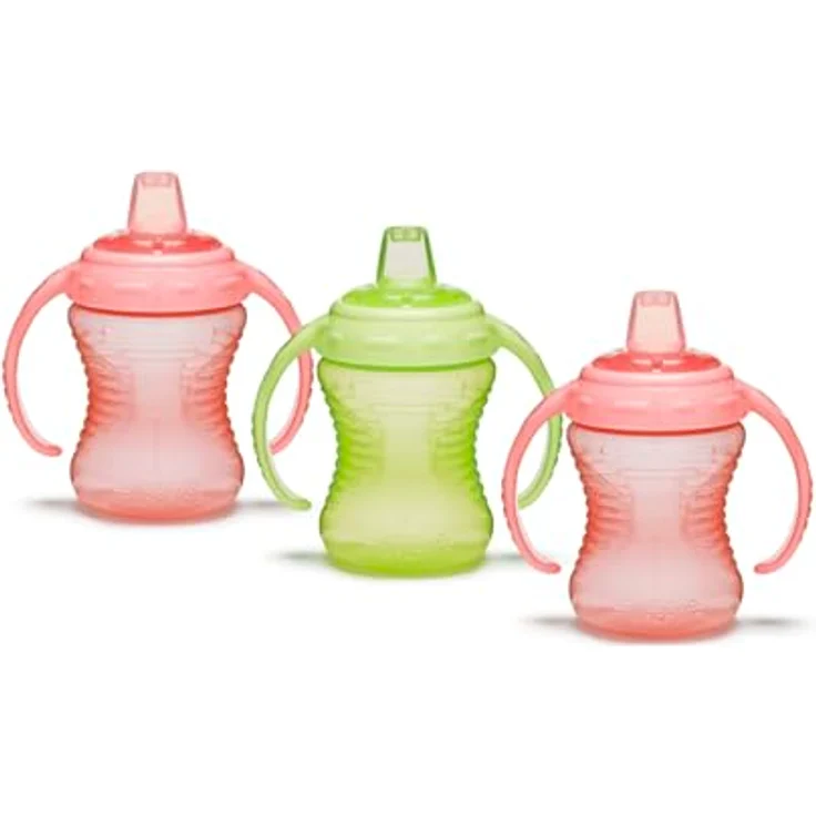 Munchkin Mighty Grip Trainer Cups | Trainer Toddler & Baby Bottle | BPA Free | Non Spill |Leakproof | Baby Weaning Cup from 6+ Months | Toddler Bottle 8oz/236ml| 3 Pack | Pink & Green – Bild 1