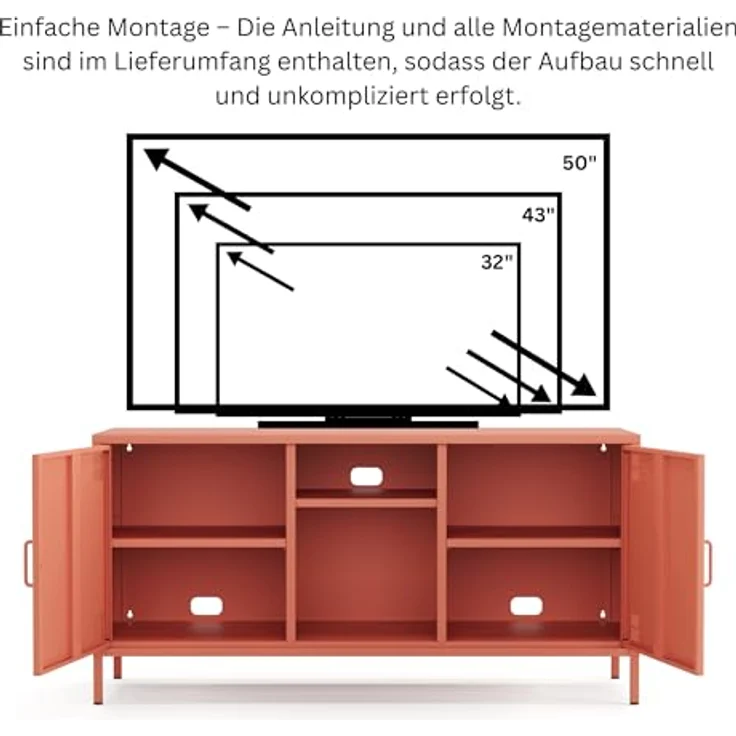 Metall Möbel Pera3, TV-Schrank 3 Regale - 130,5 x 40 x 64,5 cm Lachsfarben – Bild 5