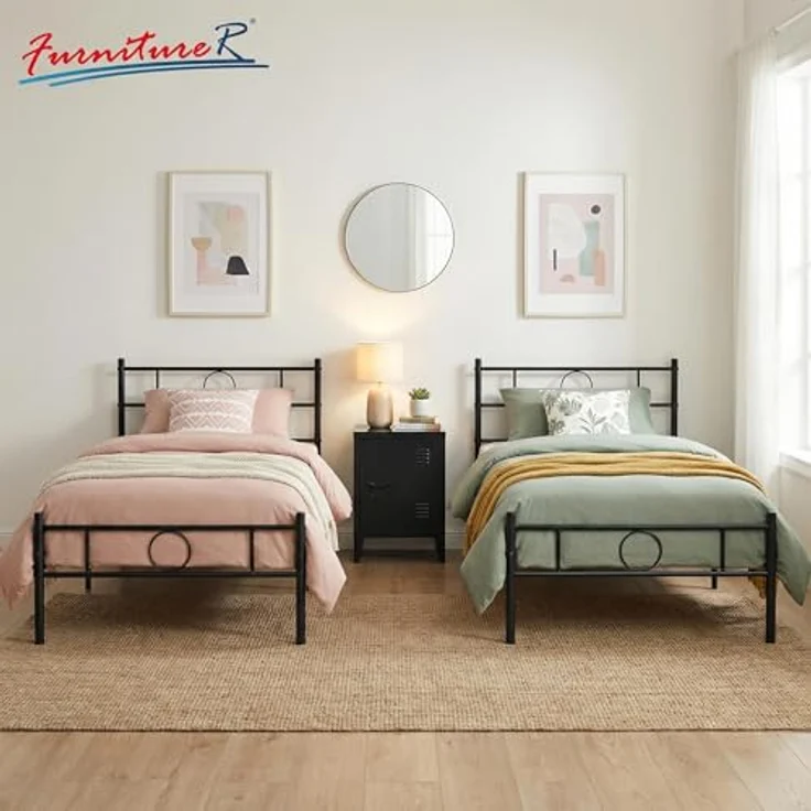 FurnitureR Metall Einzelbett 90×200 cm mit LED Streifen, 20 Farben Unterbett Beleuchtung, stabiles Plattformbett mit Lattenrost, ideal für Schlafzimmer, Jugendzimmer, bis 150 kg belastbar, Schwarz C – Bild 8