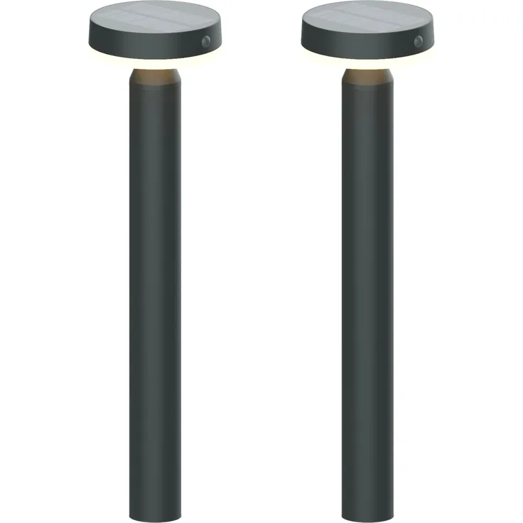 BOLD 2er Set Solar-Wegeleuchten, Solarlampen für Außen 50 cm mit Bewegungsmelder (Außenlampe mit PIR-Sensor 100° & 6m, Solar & USB Aufladung, IP44 Wetterfest, 3000K Warmweiß) - Gun Grey