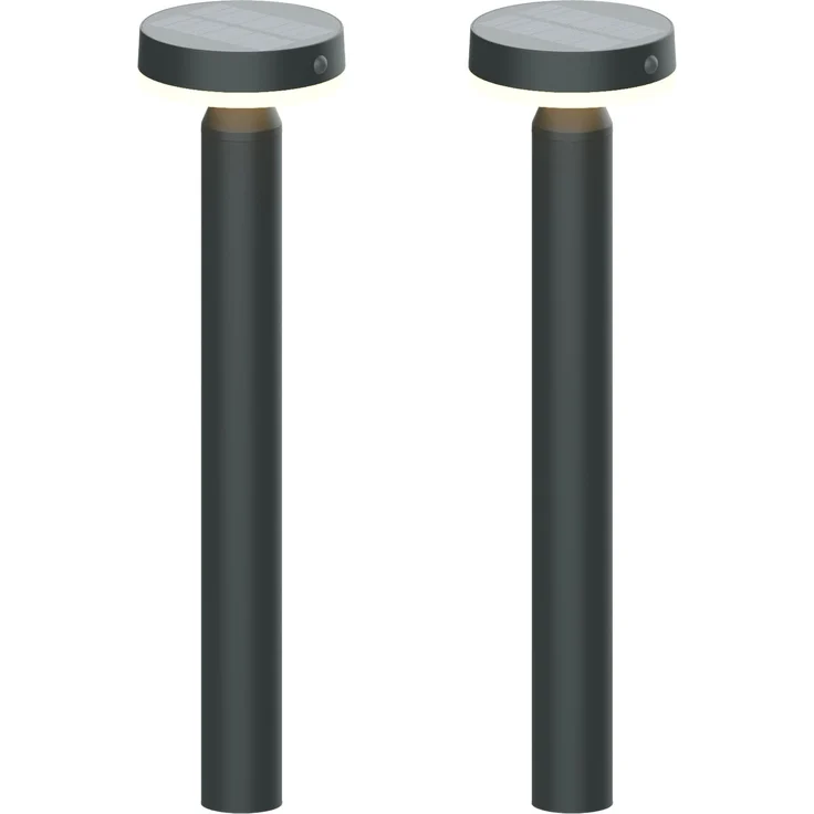 BOLD 2er Set Solar-Wegeleuchten, Solarlampen für Außen 50 cm mit Bewegungsmelder (Außenlampe mit PIR-Sensor 100° & 6m, Solar & USB Aufladung, IP44 Wetterfest, 3000K Warmweiß) - Gun Grey