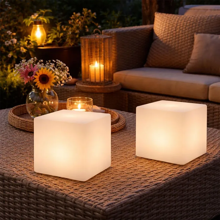 2x LED Solarleuchte, Würfel, LxH 20x20 cm