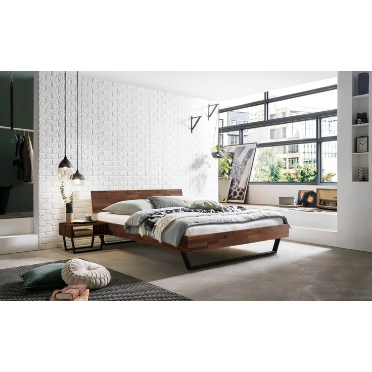 Hasena Bett Asti Nussbaum mit Kufen und Metallgestell 160x210 cm, Fußhöhe 20 cm – Trento – Bild 2