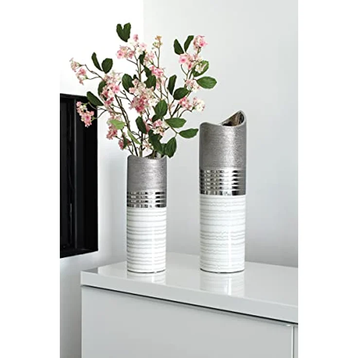 GILDE Halbmondvase Lavena, Keramikvase in Silber/weiß/hellgrau, H: 44 cm, B: 13 cm, Tiefe: 13 cm – Bild 2