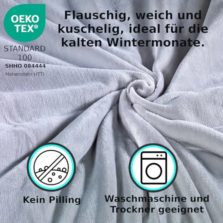 MALIKA® Premium warme Spannbettlaken Cashmere-Touch Bettlaken Jersey Fleece Spannbetttuch Laken, Farbe:Silber, Größe:120x200 cm – Bild 5