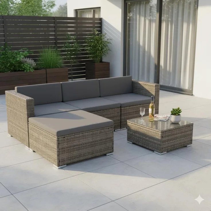 Gartengarnitur Sitzgruppe Lounge Garten Ecksofa Tisch Rattanmöbel grau 5tlg.