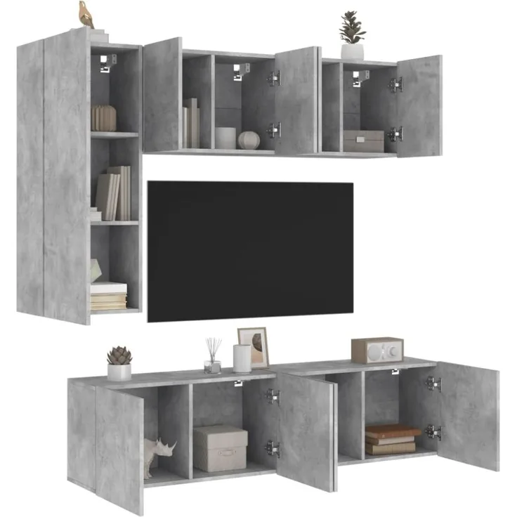 vidaXL 5-tlg. Wohnwand Betongrau Holzwerkstoff 3216467