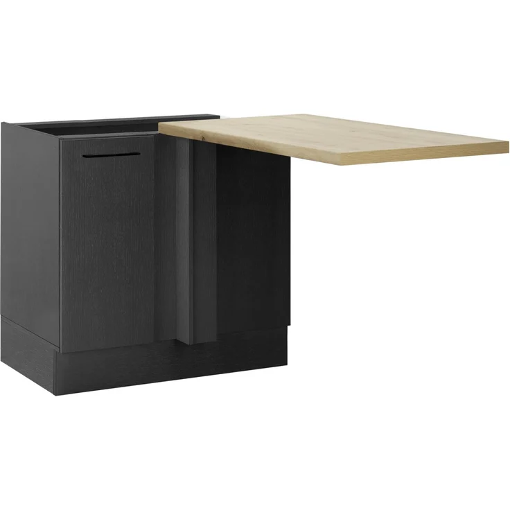 Stella Trading Turin Eckschrank Küche mit Arbeitsplatte in Schwarz, Artisan Eiche Optik - Geräumiger Eck-Unterschrank mit viel Stauraum - 105 x 90 x 60 cm (B/H/T)