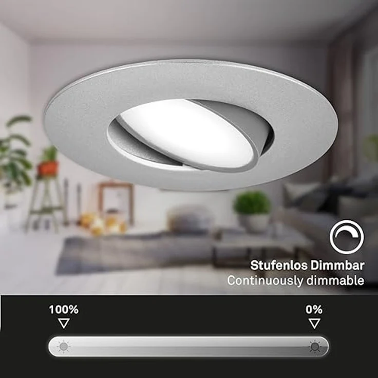BRILONER - 3er Set LED Einbaustrahler 230V, LED Strahler Badezimmer IP65, Deckenstrahler stufenlos dimmbar, Spots, Deckenspots, Badezimmerlampe, Chrom-Matt, 90x45 mm (DxH) – Bild 6