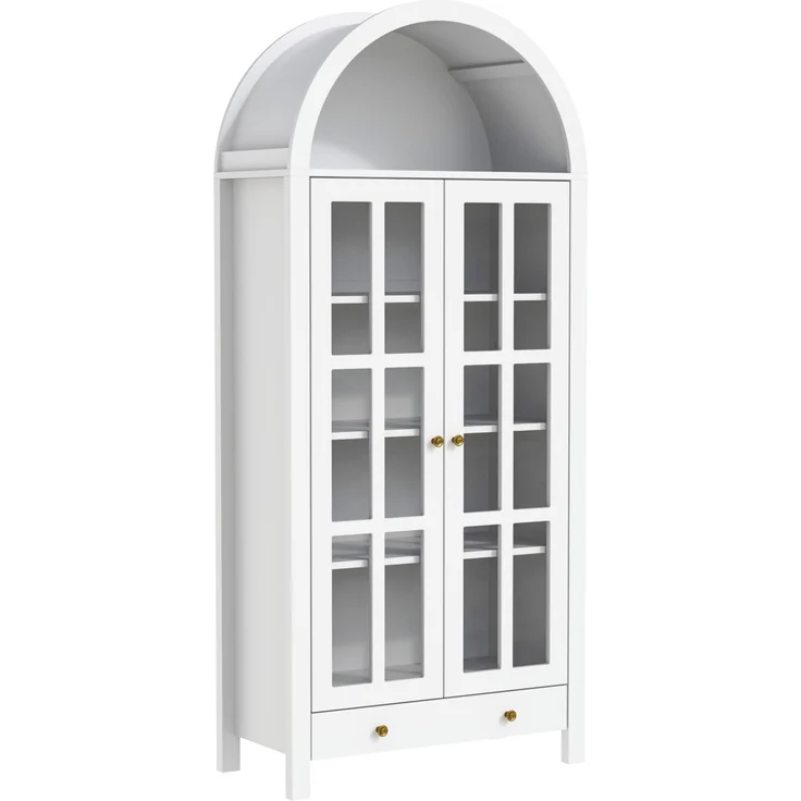 Standvitrine aus MDF mit Acryl-Türen & Schublade, 75x35x170,5 cm, Weiß – Bild 5