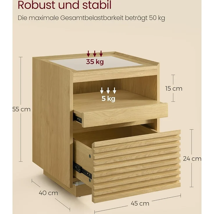Vasagle Nachttisch mit LED-Beleuchtung und Schublade, Holz natur, 55 x 40 x 45 cm – Bild 6