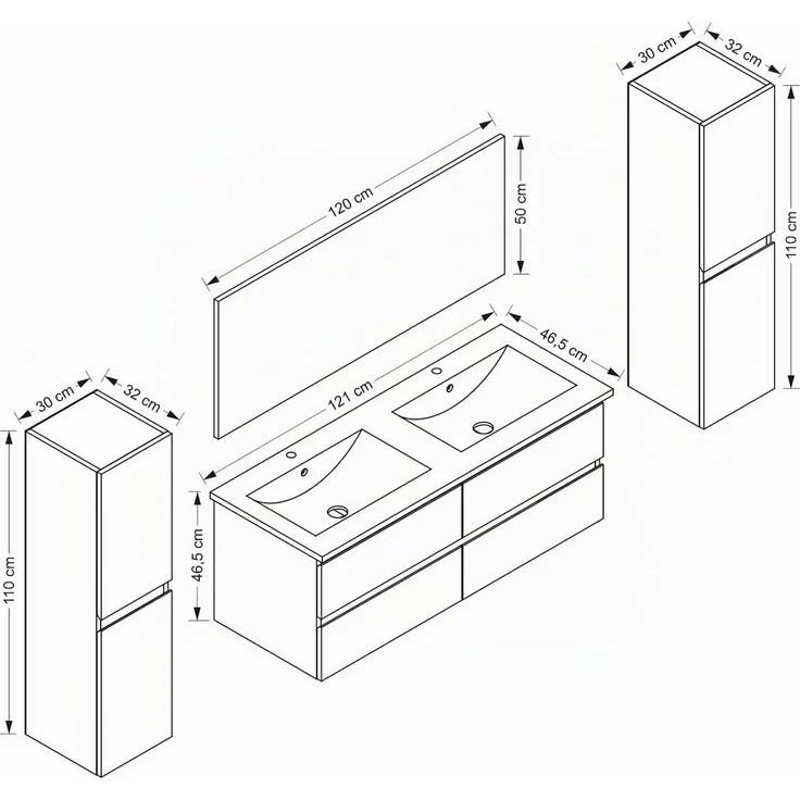 Homeline Badmöbel Set mit Schubladen Glas ablage (Marcel Schwarz, 120 cm Doppelbecken 2X Hochschrank) – Bild 5