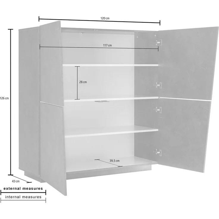 Highboard >Viterbo< in Weiß-Hochglanz - 120x126x43cm (BxHxT) – Bild 3